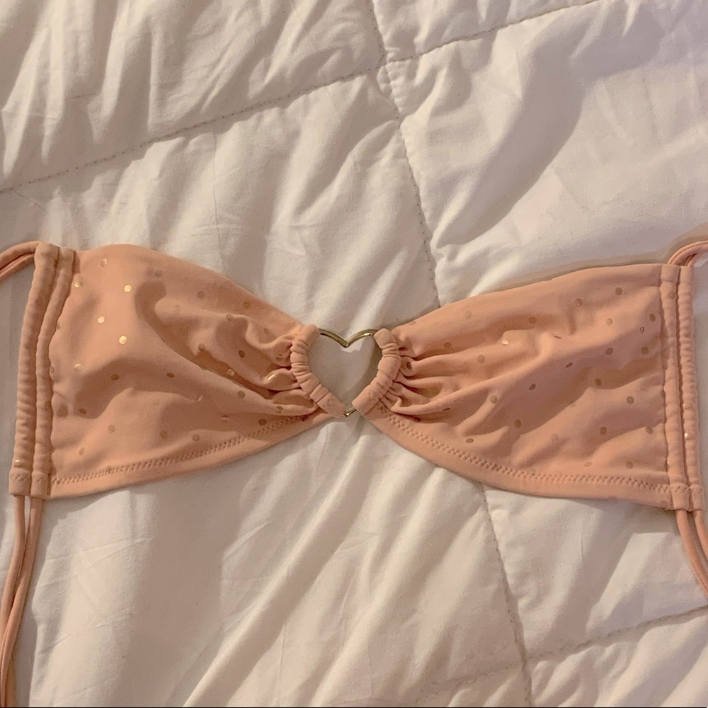 Heart Keyhole Pink & Gold Bikini Top 👙